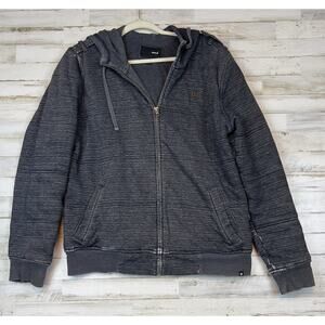 Hurley Men’s Gray Full Zip Hoodie Jacket Medium Striped Knit Surf Skate Logo
